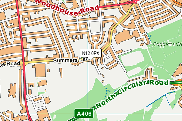 N12 0PX map - OS VectorMap District (Ordnance Survey)