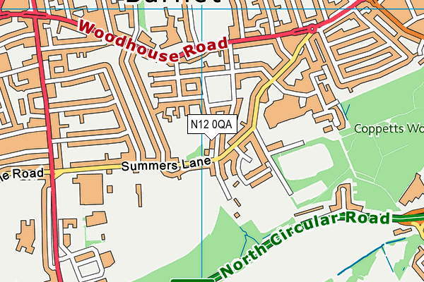 N12 0QA map - OS VectorMap District (Ordnance Survey)