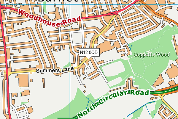 N12 0QD map - OS VectorMap District (Ordnance Survey)