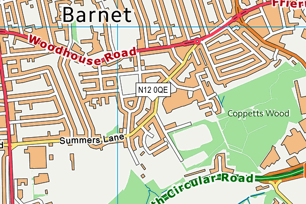 N12 0QE map - OS VectorMap District (Ordnance Survey)