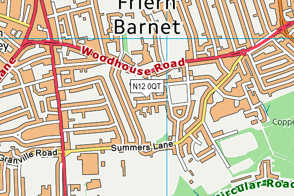 N12 0QT map - OS VectorMap District (Ordnance Survey)