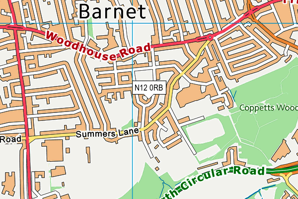 N12 0RB map - OS VectorMap District (Ordnance Survey)