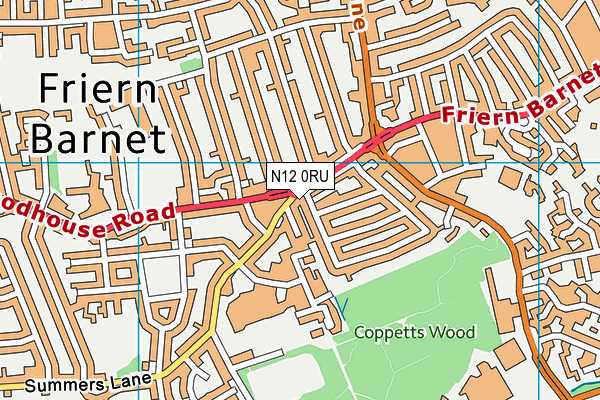 N12 0RU map - OS VectorMap District (Ordnance Survey)