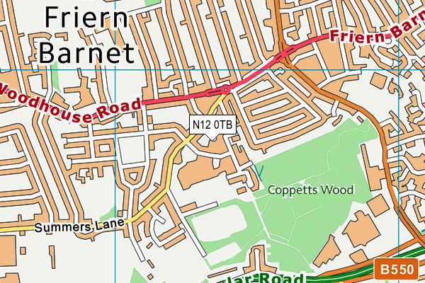 N12 0TB map - OS VectorMap District (Ordnance Survey)