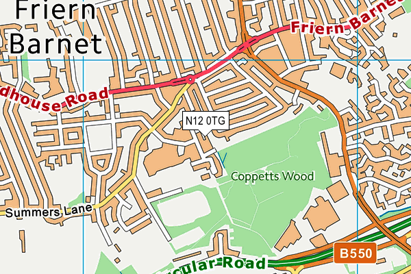 N12 0TG map - OS VectorMap District (Ordnance Survey)