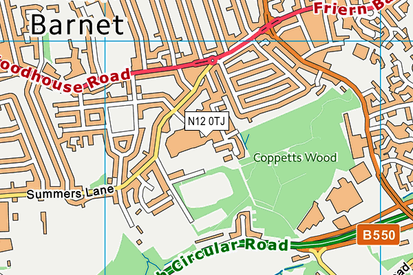 N12 0TJ map - OS VectorMap District (Ordnance Survey)