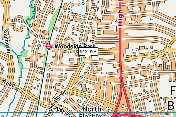 N12 0YB map - OS VectorMap District (Ordnance Survey)