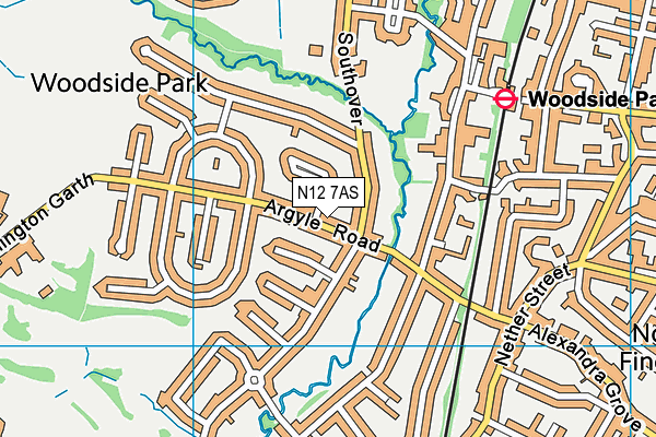 N12 7AS map - OS VectorMap District (Ordnance Survey)
