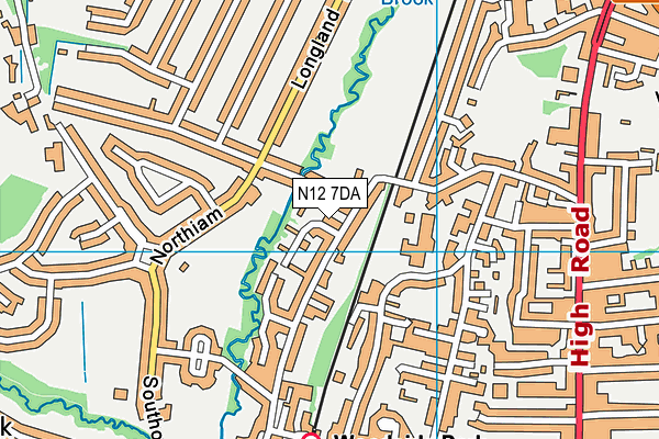N12 7DA map - OS VectorMap District (Ordnance Survey)