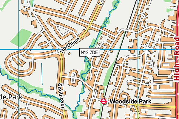 N12 7DE map - OS VectorMap District (Ordnance Survey)