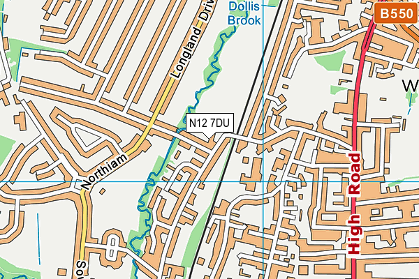 N12 7DU map - OS VectorMap District (Ordnance Survey)
