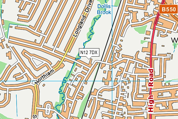 N12 7DX map - OS VectorMap District (Ordnance Survey)