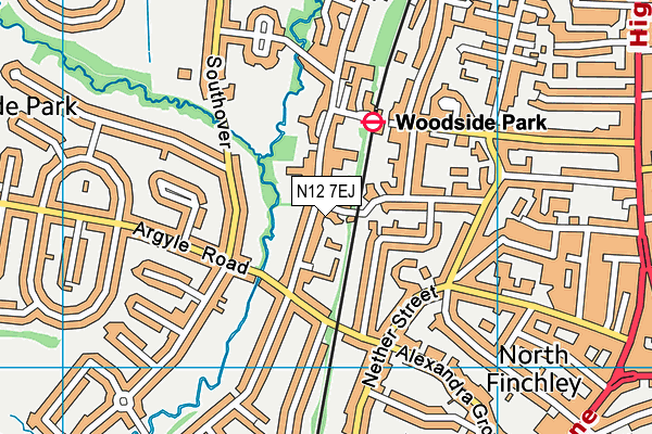 N12 7EJ map - OS VectorMap District (Ordnance Survey)