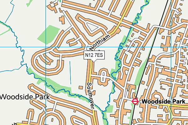 N12 7ES map - OS VectorMap District (Ordnance Survey)