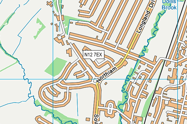 N12 7EX map - OS VectorMap District (Ordnance Survey)