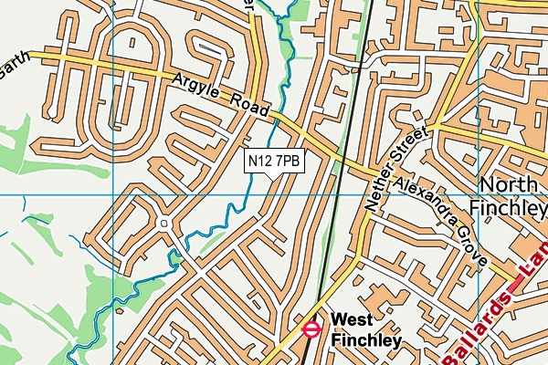 N12 7PB map - OS VectorMap District (Ordnance Survey)