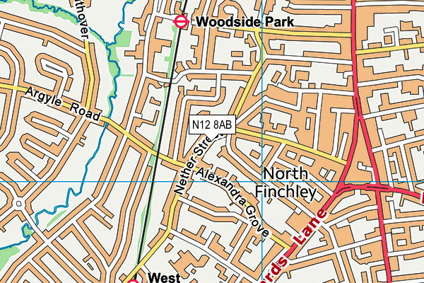 N12 8AB map - OS VectorMap District (Ordnance Survey)