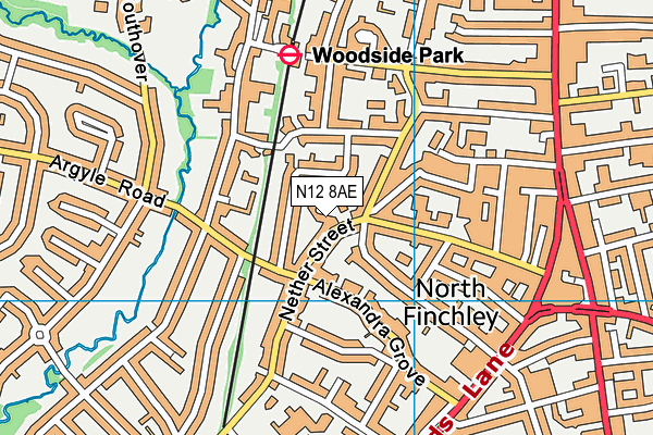 N12 8AE map - OS VectorMap District (Ordnance Survey)