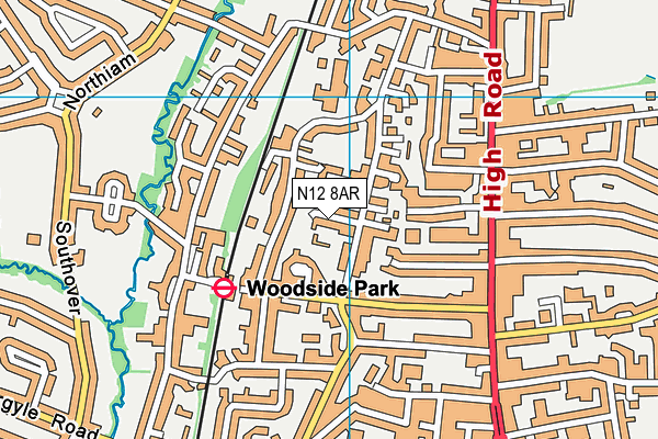 N12 8AR map - OS VectorMap District (Ordnance Survey)