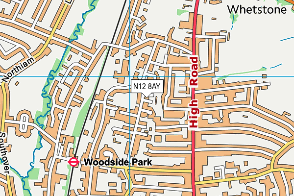 N12 8AY map - OS VectorMap District (Ordnance Survey)