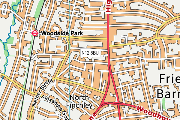 N12 8BU map - OS VectorMap District (Ordnance Survey)