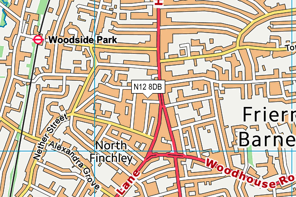 N12 8DB map - OS VectorMap District (Ordnance Survey)