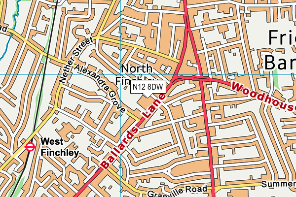 N12 8DW map - OS VectorMap District (Ordnance Survey)