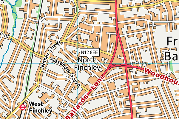 N12 8EE map - OS VectorMap District (Ordnance Survey)