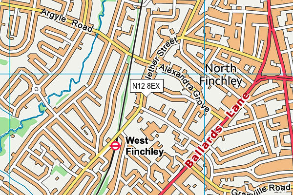 N12 8EX map - OS VectorMap District (Ordnance Survey)