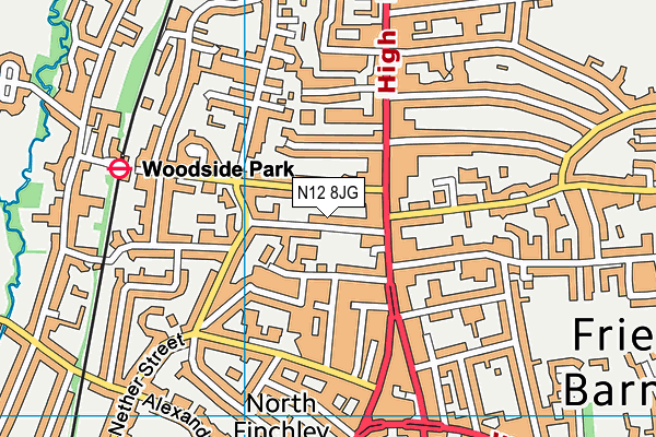 N12 8JG map - OS VectorMap District (Ordnance Survey)