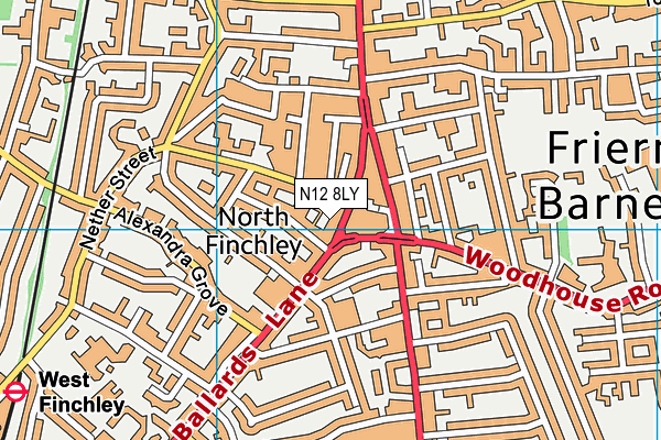 N12 8LY map - OS VectorMap District (Ordnance Survey)