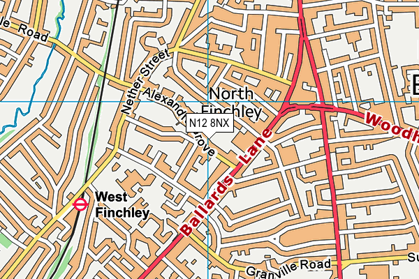 N12 8NX map - OS VectorMap District (Ordnance Survey)