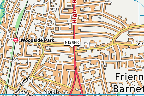 N12 8PR map - OS VectorMap District (Ordnance Survey)