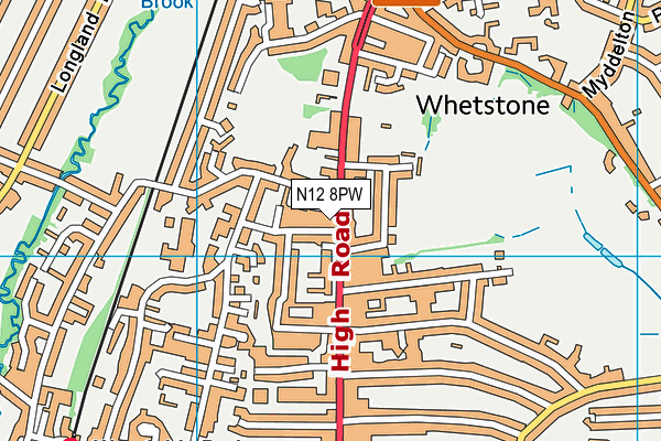 N12 8PW map - OS VectorMap District (Ordnance Survey)