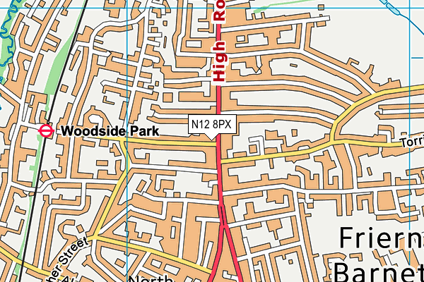 N12 8PX map - OS VectorMap District (Ordnance Survey)
