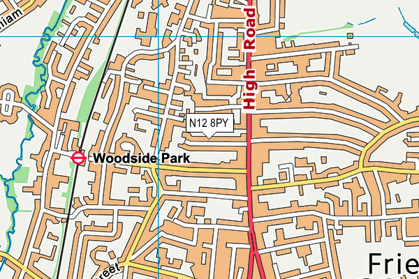 N12 8PY map - OS VectorMap District (Ordnance Survey)
