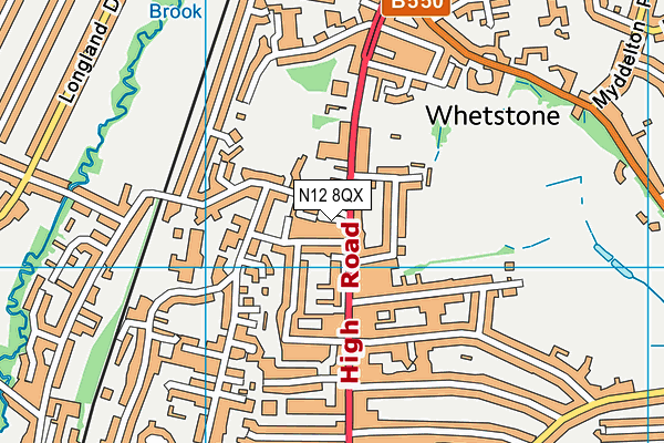 N12 8QX map - OS VectorMap District (Ordnance Survey)