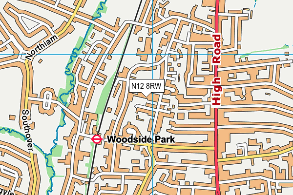 N12 8RW map - OS VectorMap District (Ordnance Survey)
