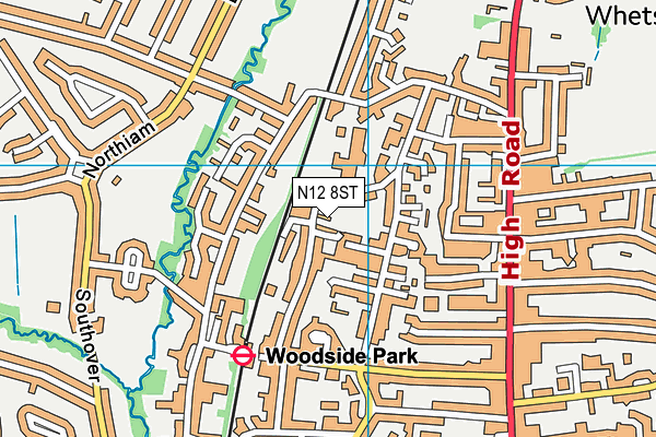 N12 8ST map - OS VectorMap District (Ordnance Survey)