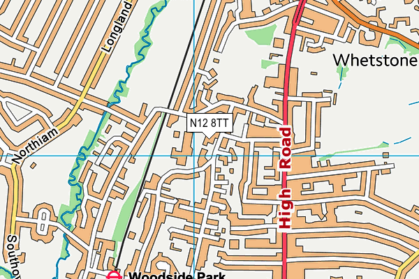 N12 8TT map - OS VectorMap District (Ordnance Survey)