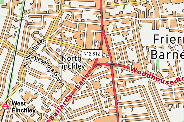 N12 8TZ map - OS VectorMap District (Ordnance Survey)