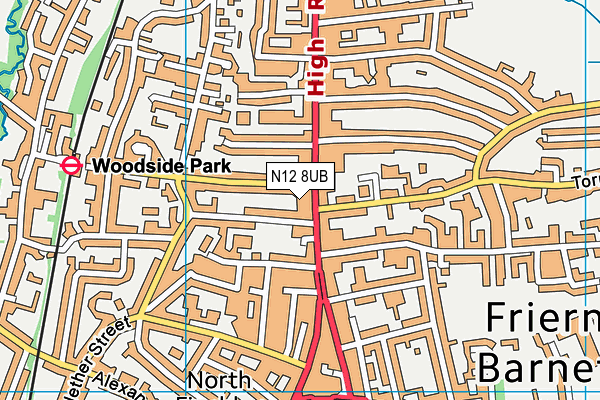 N12 8UB map - OS VectorMap District (Ordnance Survey)