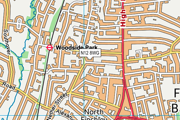N12 8WG map - OS VectorMap District (Ordnance Survey)