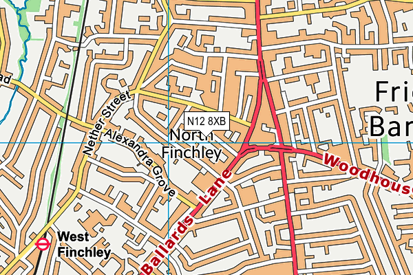 N12 8XB map - OS VectorMap District (Ordnance Survey)