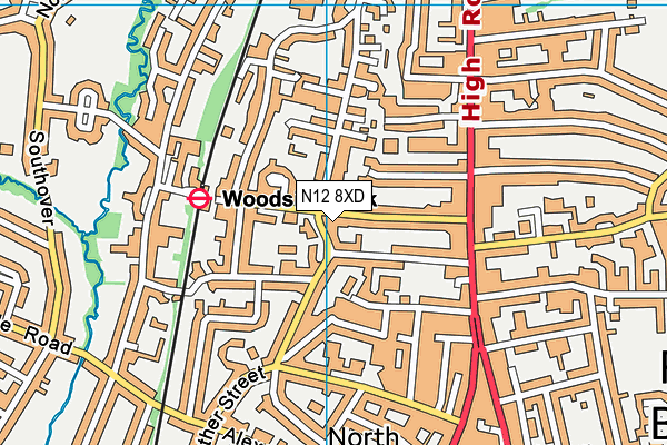 N12 8XD map - OS VectorMap District (Ordnance Survey)