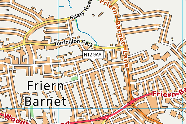 N12 9AA map - OS VectorMap District (Ordnance Survey)