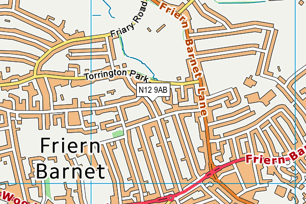 N12 9AB map - OS VectorMap District (Ordnance Survey)