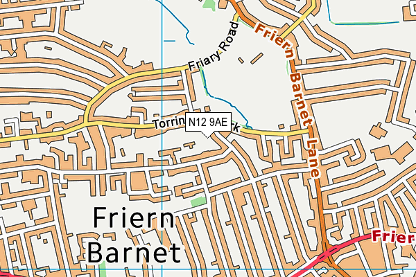 N12 9AE map - OS VectorMap District (Ordnance Survey)