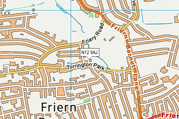 N12 9AJ map - OS VectorMap District (Ordnance Survey)