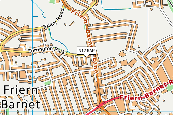 N12 9AP map - OS VectorMap District (Ordnance Survey)